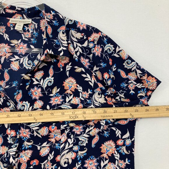 Dana Buchman size XXL Navy Multi Color Floral Short Sleeve Button Down Comfy - Picture 7 of 10